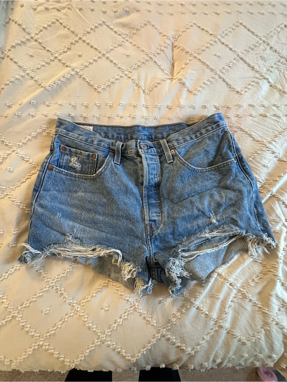 Levi's Distressed Light Blue Denim Cutoff Shorts